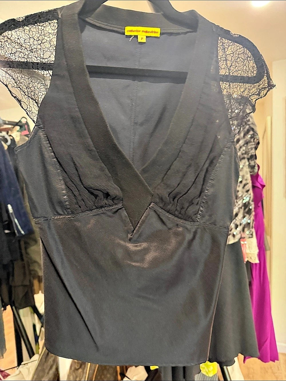 catherine malandrino Black 🖤Lace Sleeve Blouse Size P